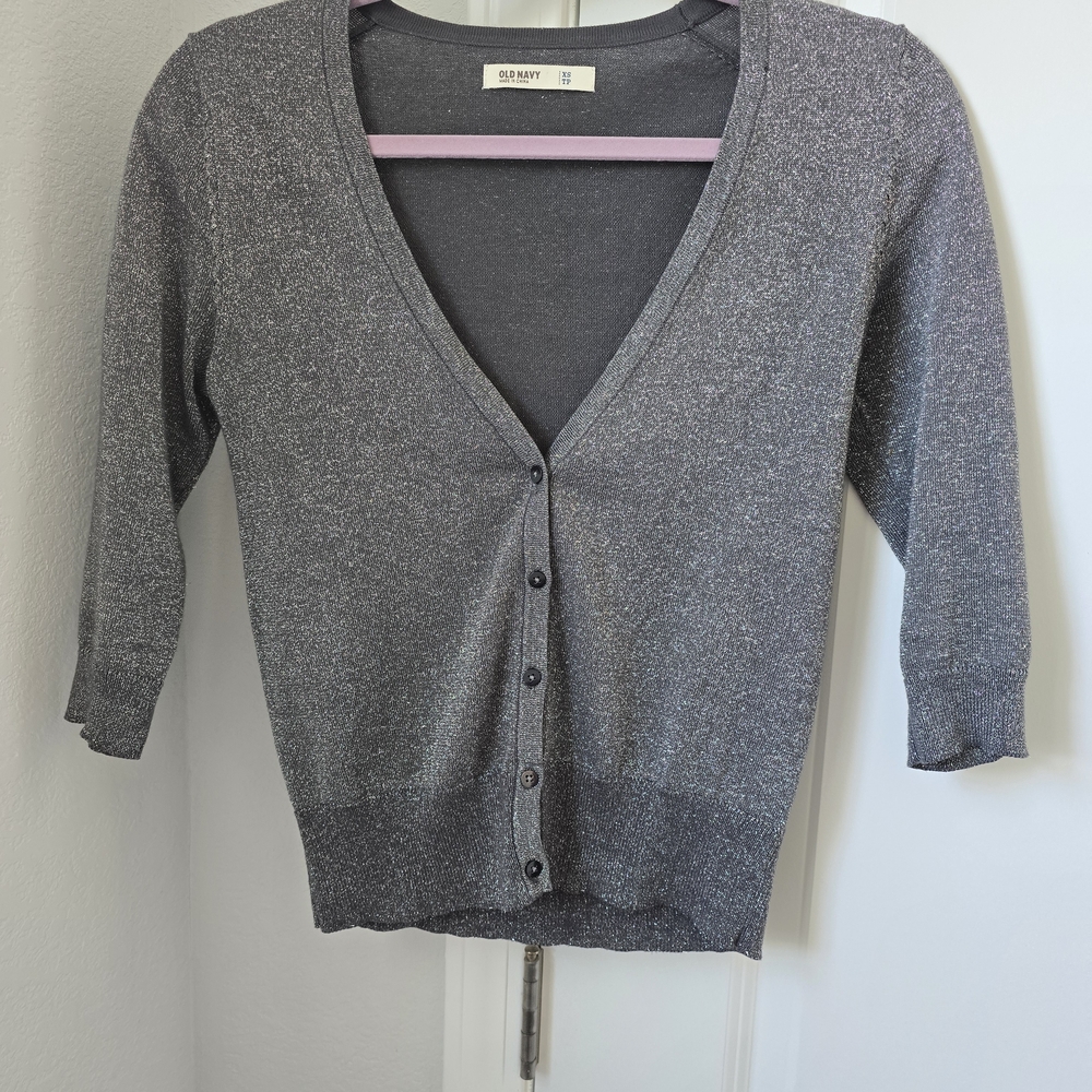 Old Navy Women's Sparkle Gray V-Neck Cardigan Sweater